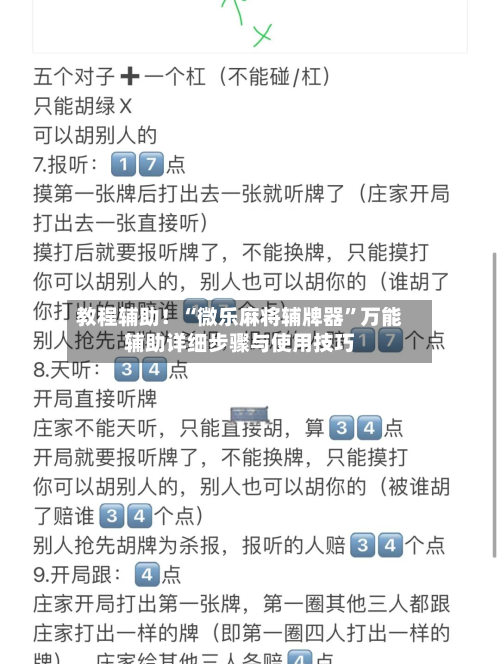 教程辅助！“微乐麻将辅牌器”万能辅助详细步骤与使用技巧-第1张图片