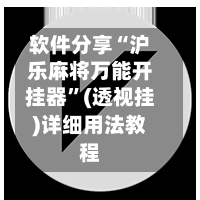 软件分享“沪乐麻将万能开挂器”(透视挂)详细用法教程-第3张图片
